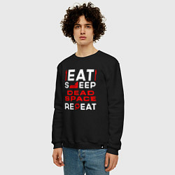 Свитшот хлопковый мужской Надпись eat sleep Dead Space repeat, цвет: черный — фото 2