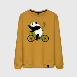 Свитшот хлопковый мужской Панда на велосипеде с бамбуком, цвет: горчичный