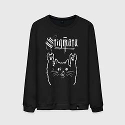 Свитшот хлопковый мужской Stigmata рок кот, цвет: черный