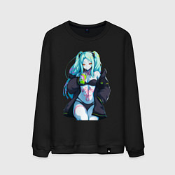 Свитшот хлопковый мужской Ребекка и коктель - Киберпанк бегущий по краю, цвет: черный