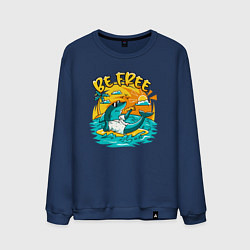 Свитшот хлопковый мужской Акула серфингист будь свободным, цвет: тёмно-синий