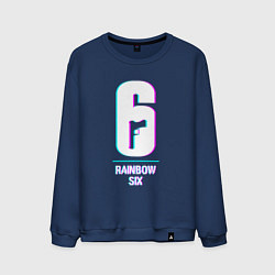 Свитшот хлопковый мужской Rainbow Six в стиле glitch и баги графики, цвет: тёмно-синий