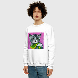 Свитшот хлопковый мужской Зеленоглазое котэ виртуального мира, цвет: белый — фото 2