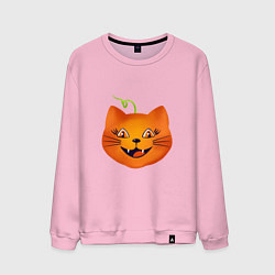 Свитшот хлопковый мужской Рыжий кот Джек похож на тыкву, Хэллоуин, цвет: светло-розовый