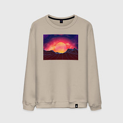 Мужской свитшот 3D неоновые горы на закате
