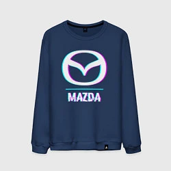Свитшот хлопковый мужской Значок Mazda в стиле glitch, цвет: тёмно-синий