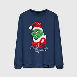 Свитшот хлопковый мужской Merry Christmas, Santa Claus Grinch, цвет: тёмно-синий