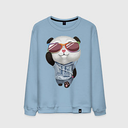 Свитшот хлопковый мужской Прикольный пандёныш в темных очках и наушниках, цвет: мягкое небо
