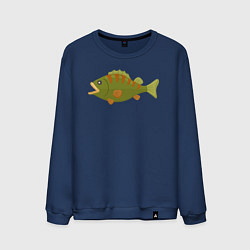 Свитшот хлопковый мужской Рыба окунь, цвет: тёмно-синий