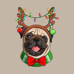 Свитшот хлопковый мужской Новогодний мопс, цвет: миндальный — фото 2