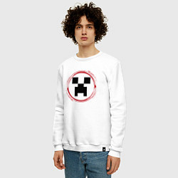 Свитшот хлопковый мужской Символ Minecraft и красная краска вокруг, цвет: белый — фото 2