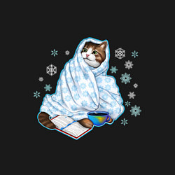 Свитшот хлопковый мужской Зимний кот в одеялке с книгой, цвет: черный — фото 2