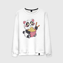 Свитшот хлопковый мужской Каваи панда ест рамен, цвет: белый