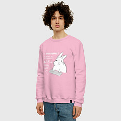 Свитшот хлопковый мужской Кролик программист - клацает, цвет: светло-розовый — фото 2