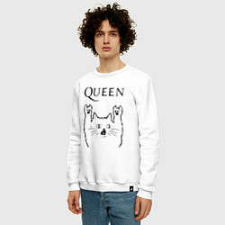 Свитшот хлопковый мужской Queen - rock cat, цвет: белый — фото 2