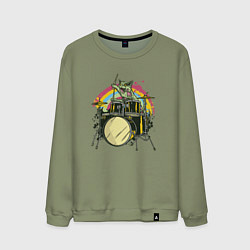 Свитшот хлопковый мужской Зомби кот барабанщик, цвет: авокадо