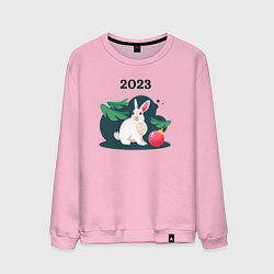Свитшот хлопковый мужской Новогодний кролик 2023, цвет: светло-розовый