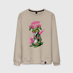 Свитшот хлопковый мужской Zombie rabbit New year, цвет: миндальный