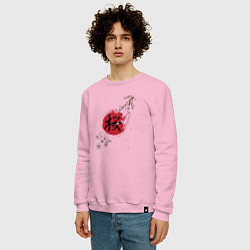 Свитшот хлопковый мужской Цветущая вишня и красный круг с японским иероглифо, цвет: светло-розовый — фото 2