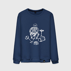 Свитшот хлопковый мужской Скелет барабанщик белый, цвет: тёмно-синий
