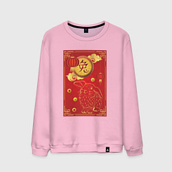 Мужской свитшот Китайский иероглиф и золотой кролик на красном