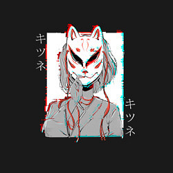 Свитшот хлопковый мужской Аниме девушка в маске кицунэ, цвет: черный — фото 2