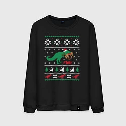 Свитшот хлопковый мужской Новогодний тирекс - ugly sweater, цвет: черный