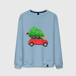 Свитшот хлопковый мужской Новогодняя машина с праздничной елкой, цвет: мягкое небо