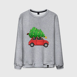 Свитшот хлопковый мужской Новогодняя машина с праздничной елкой, цвет: меланж