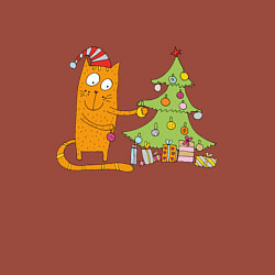 Свитшот хлопковый мужской Кот наряжает новогоднюю ёлку, цвет: кирпичный — фото 2