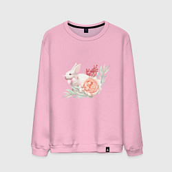 Свитшот хлопковый мужской Акварельный кролик в цветах, цвет: светло-розовый