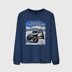 Свитшот хлопковый мужской Chrysler Jeep Wrangler в зимних горах, цвет: тёмно-синий