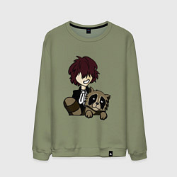 Свитшот хлопковый мужской Эдгар А и енот, цвет: авокадо