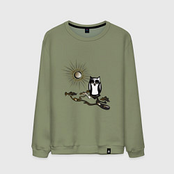 Свитшот хлопковый мужской Сова на сосне, цвет: авокадо