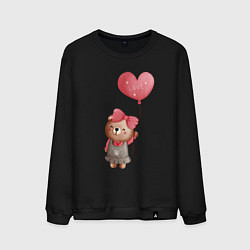Свитшот хлопковый мужской Мишка с воздушным шариком в виде сердца, цвет: черный