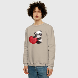 Свитшот хлопковый мужской Панда с красным сердцем, цвет: миндальный — фото 2