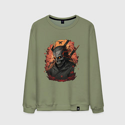 Свитшот хлопковый мужской Череп самурая, цвет: авокадо