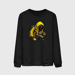 Свитшот хлопковый мужской Робот-фотоаппарат в желтом дождевике, цвет: черный