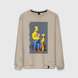 Свитшот хлопковый мужской Homer Simpson and cats - нейросеть арт, цвет: миндальный