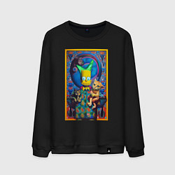 Свитшот хлопковый мужской Bart Simpson and cats - нейросеть - плакат, цвет: черный