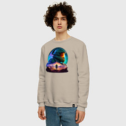 Свитшот хлопковый мужской Киборг и космический пейзаж, цвет: миндальный — фото 2