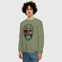Свитшот хлопковый мужской Mexican skull, цвет: авокадо — фото 2