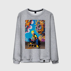 Свитшот хлопковый мужской Барт Симпсон на фоне граффити - нейросеть, цвет: меланж