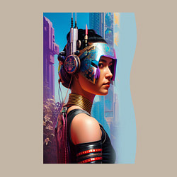 Свитшот хлопковый мужской Girl in helmet - cyberpunk - neural network, цвет: миндальный — фото 2