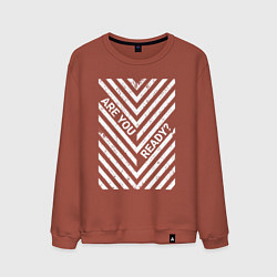 Свитшот хлопковый мужской Are you ready? надпись и полосы, цвет: кирпичный