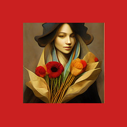 Свитшот хлопковый мужской Девушка с цветами в стиле экспрессионизм, дизайн 1, цвет: красный — фото 2