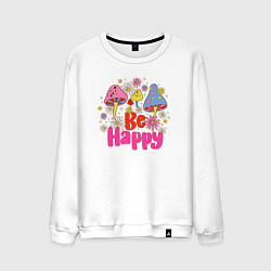 Свитшот хлопковый мужской Be happy phrase, цвет: белый