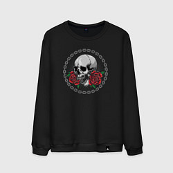 Свитшот хлопковый мужской Skull and red roses, цвет: черный