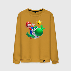 Свитшот хлопковый мужской Марио, Йоши и звезда, цвет: горчичный