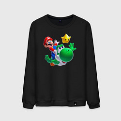 Свитшот хлопковый мужской Марио, Йоши и звезда, цвет: черный